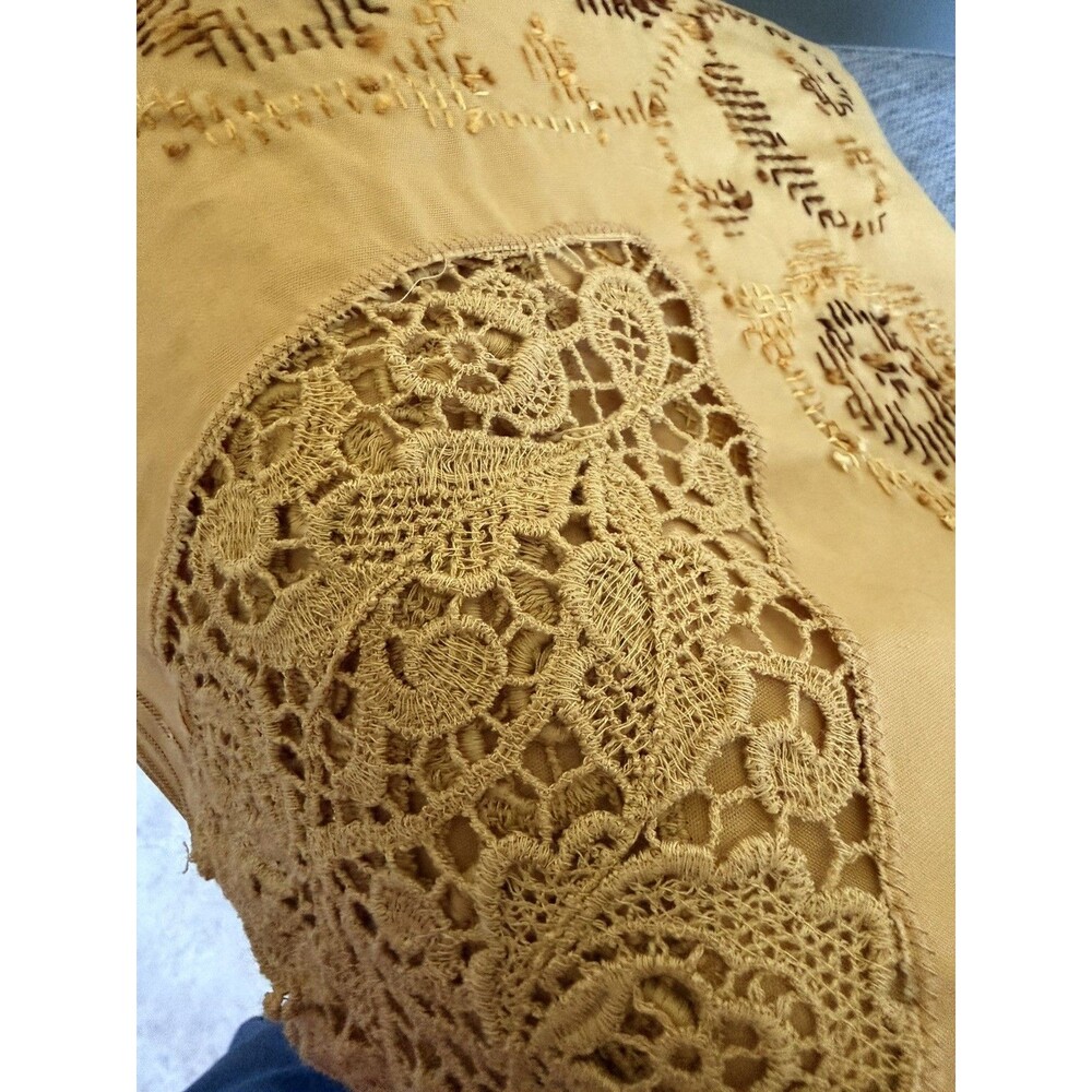 Vintage  Handmade Floral Tablecloth 60x90 Embroidered 12 Napkins MCM Mustard Fab